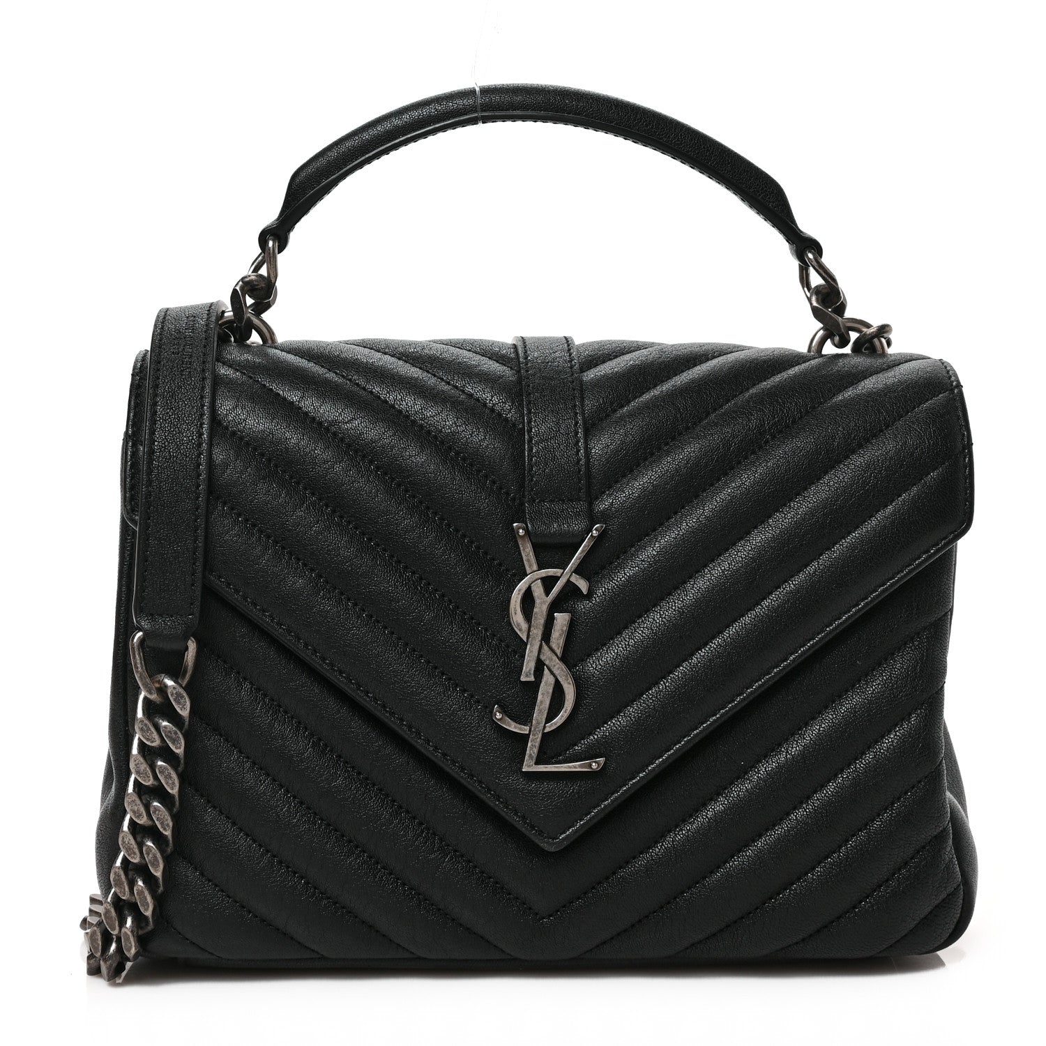 Saint Laurent Sheepskin Matelasse Chevron Monogram Medium College Bag Black 1 of 9