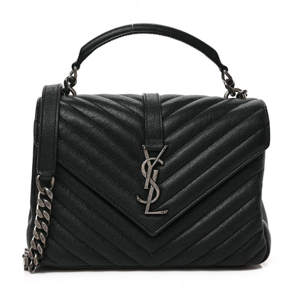 Saint Laurent Sheepskin Matelasse Chevron Monogram Medium College Bag Black 1 of 9