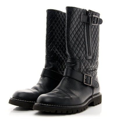 Chanel Calfskin Quilted Biker Boots 38.5 Black 4 of 8