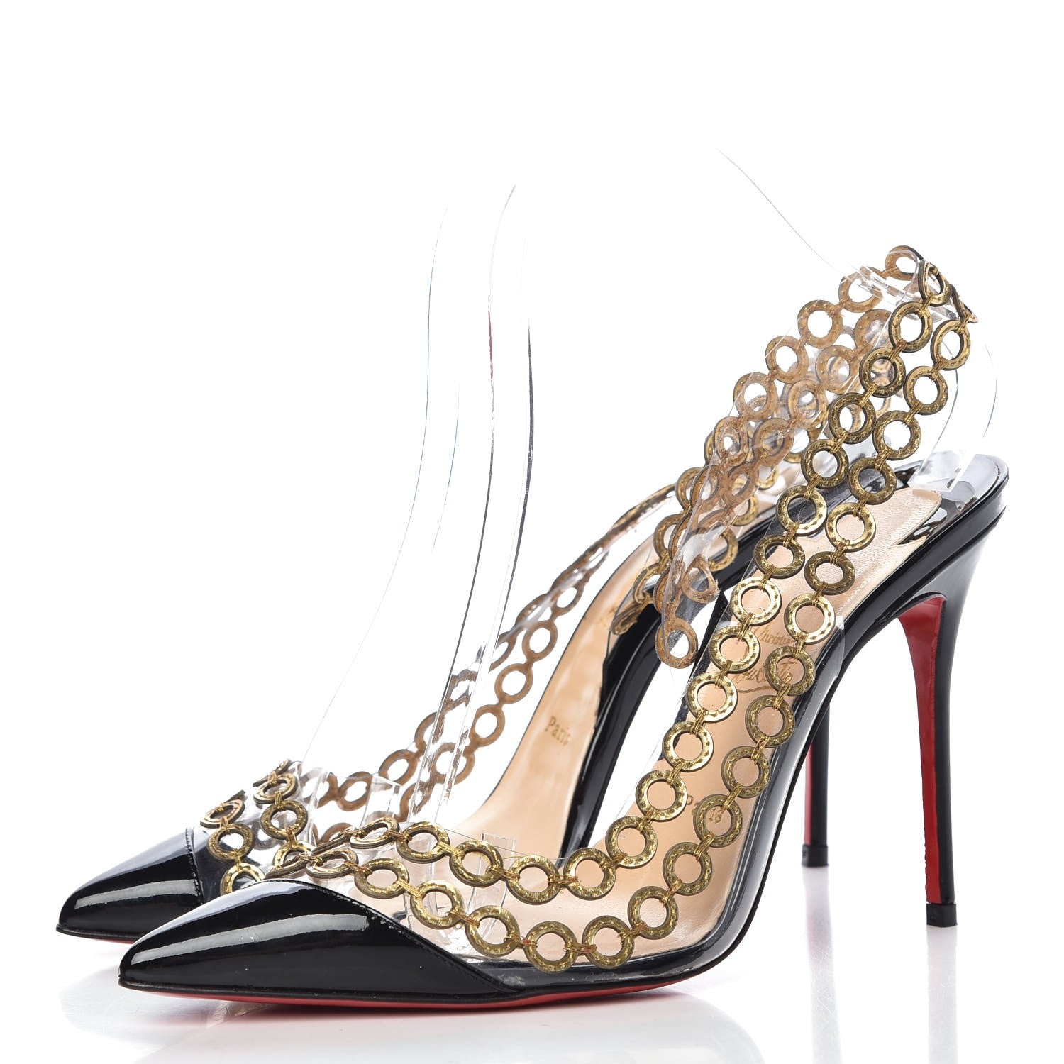 Christian Louboutin Patent PVC Malaika Half Dorsay 120 Pumps 38 Black Gold 3 of 9