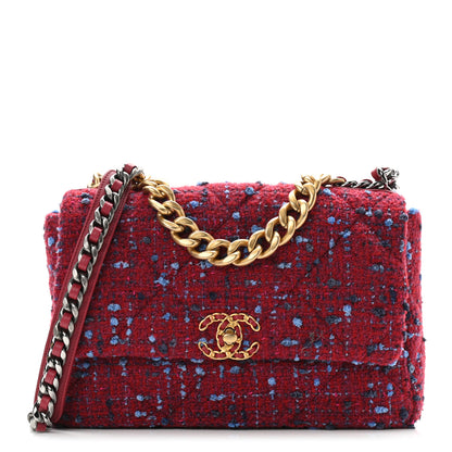 Chanel Tweed Quilted Large Chanel 19 Flap Red Blue Grey 1 of 11