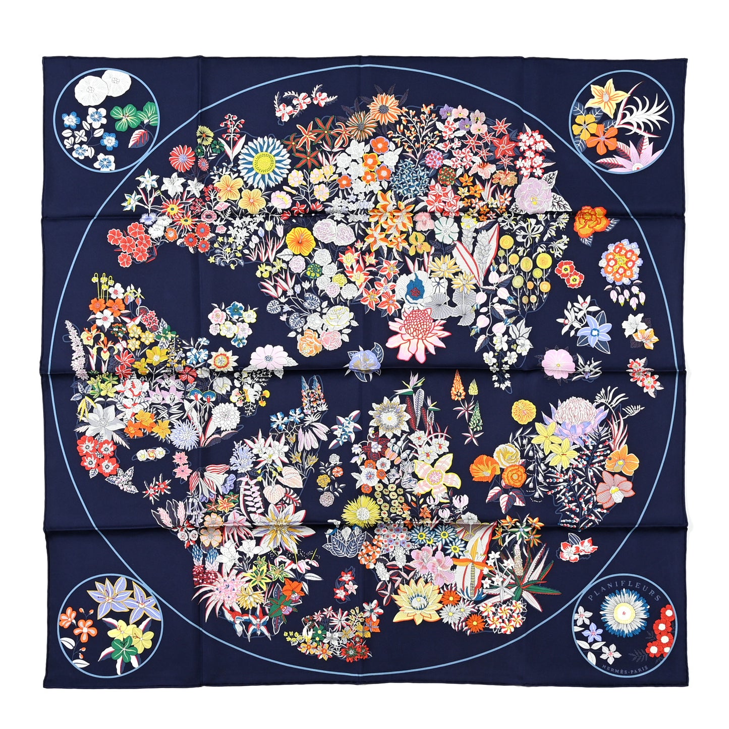 Silk Planifleurs Scarf 90 Marine