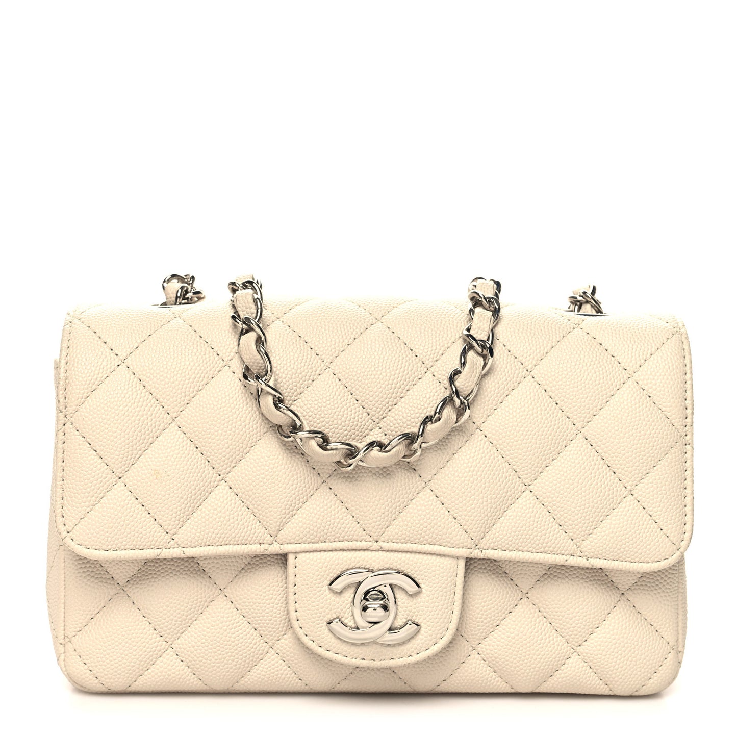 Caviar Quilted Mini Rectangular Flap Light Beige