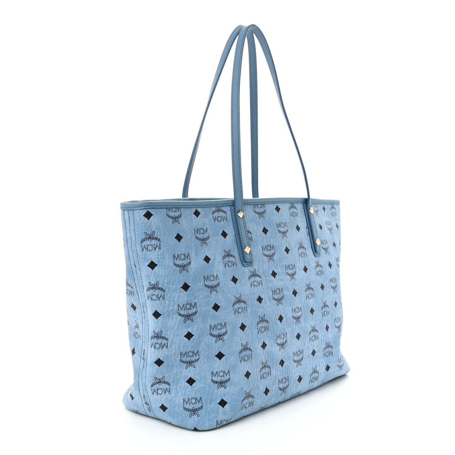 MCM Visetos Medium Anya Zip Top Shopper Tote Blue 3 of 11