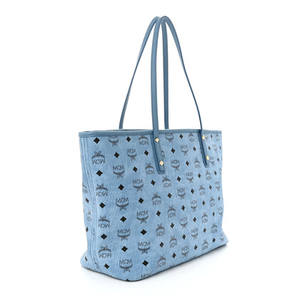 MCM Visetos Medium Anya Zip Top Shopper Tote Blue 3 of 11