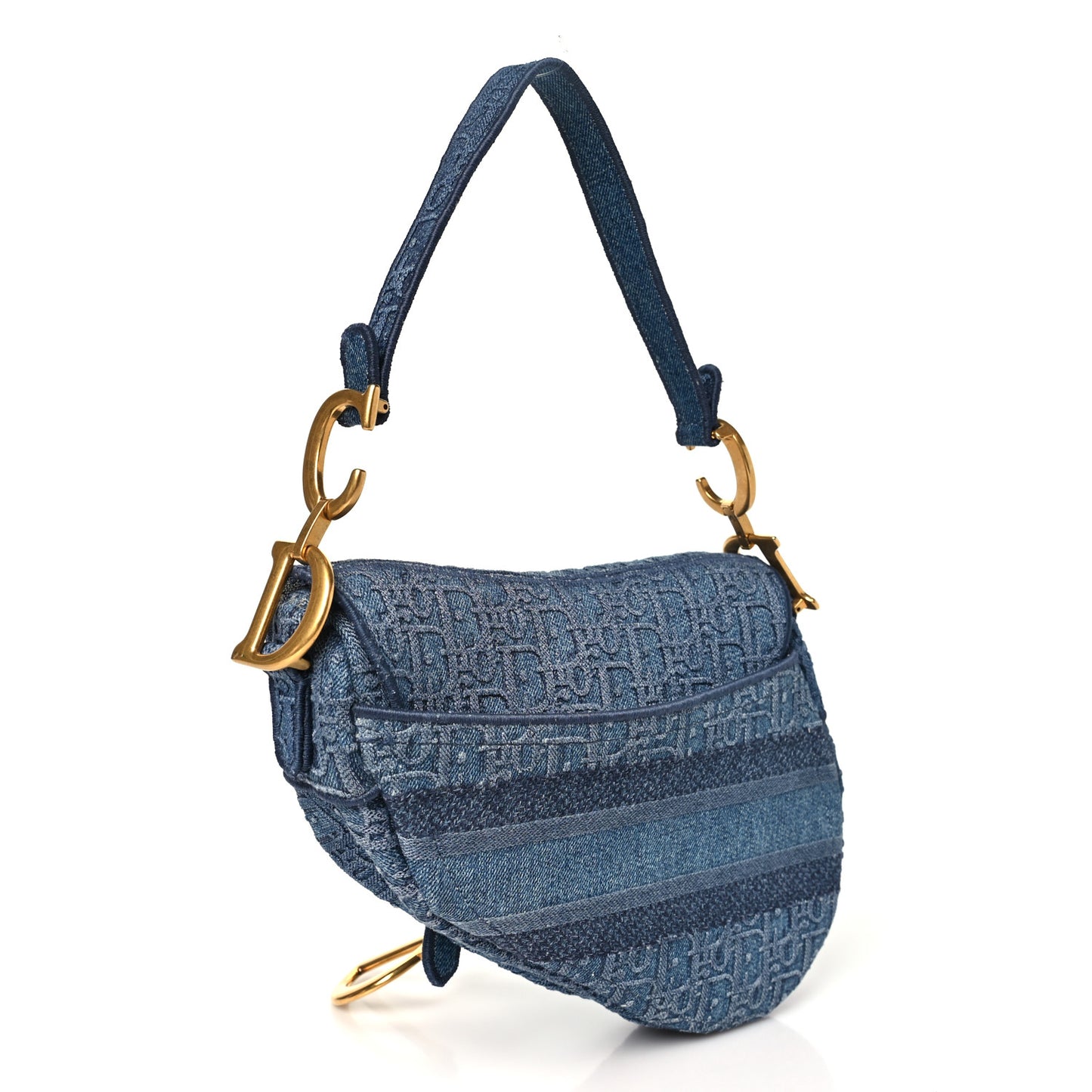 Oblique Embroidered Saddle Bag Denim Blue