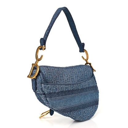 Christian Dior Oblique Embroidered Saddle Bag Denim Blue 3 of 10