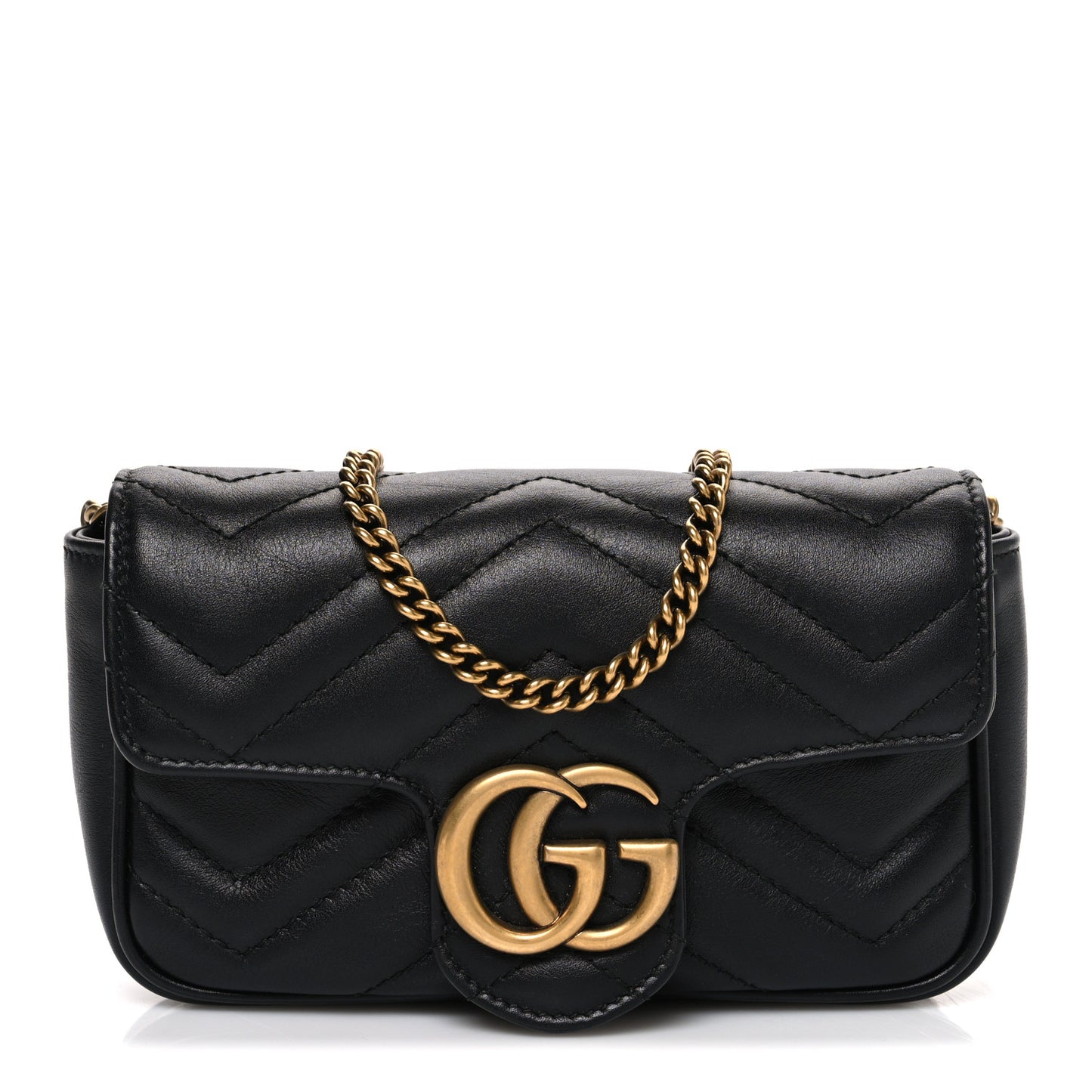 Calfskin Matelasse Super Mini GG Marmont Shoulder Bag Black