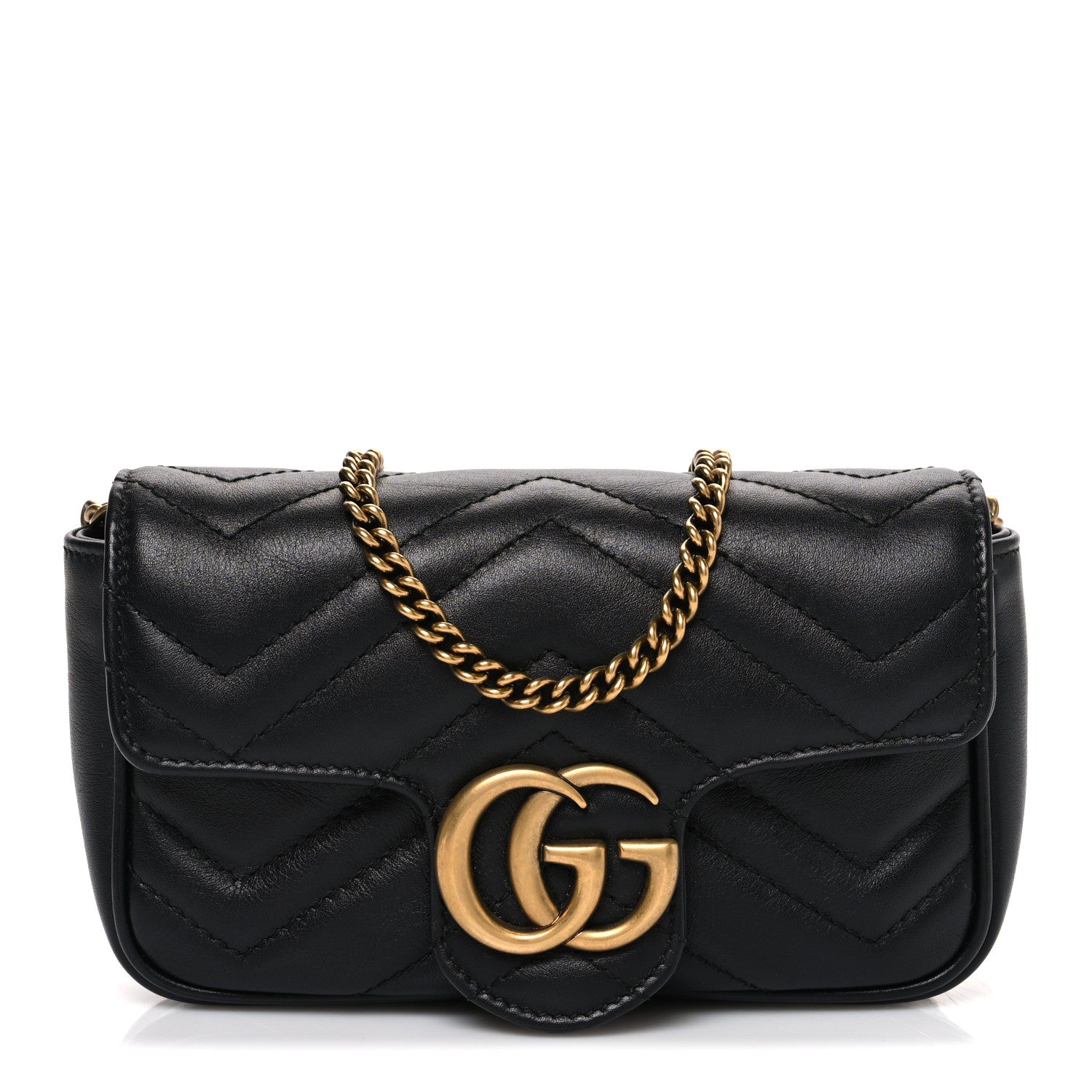 Gucci Calfskin Matelasse Super Mini GG Marmont Shoulder Bag Black 1 of 9
