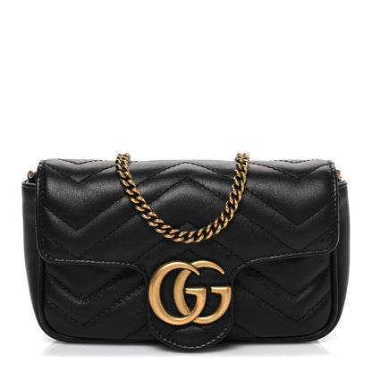 Gucci Calfskin Matelasse Super Mini GG Marmont Shoulder Bag Black 1 of 9