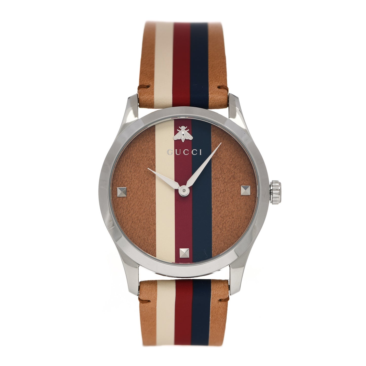 Stainless Steel Calfskin 38mm G-Timeless Stripe Web Quartz Watch Brown