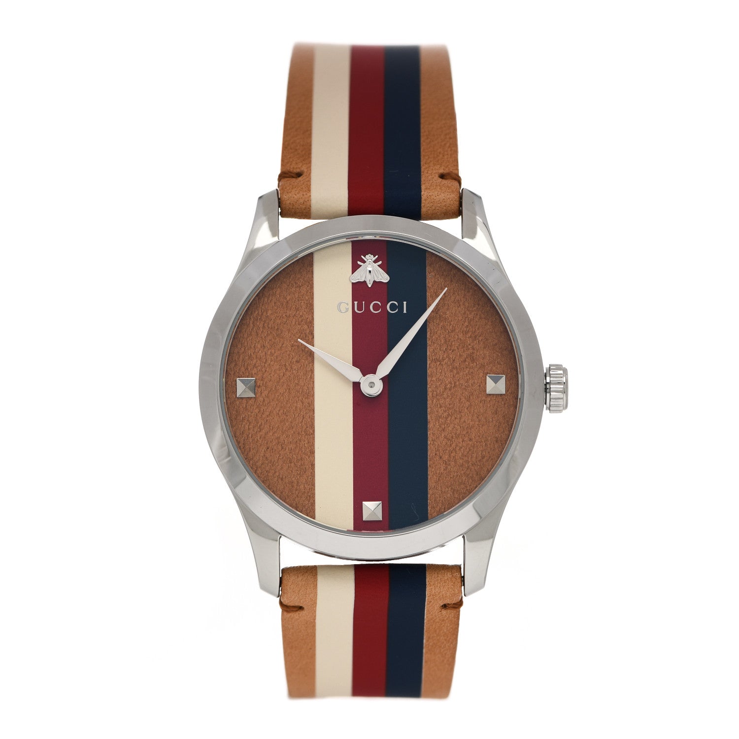 Gucci Stainless Steel Calfskin 38mm G-Timeless Stripe Web Quartz Watch Brown 1 of 5