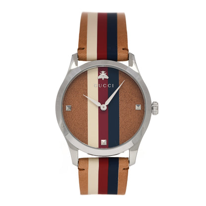 Gucci Stainless Steel Calfskin 38mm G-Timeless Stripe Web Quartz Watch Brown 1 of 5
