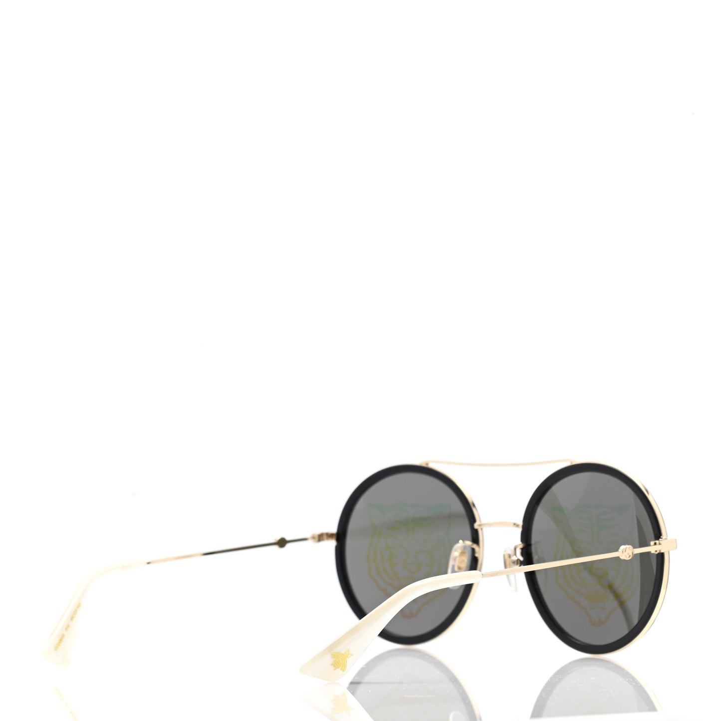 Metal Round Frame Tiger Print Sunglasses GG0061S Gold