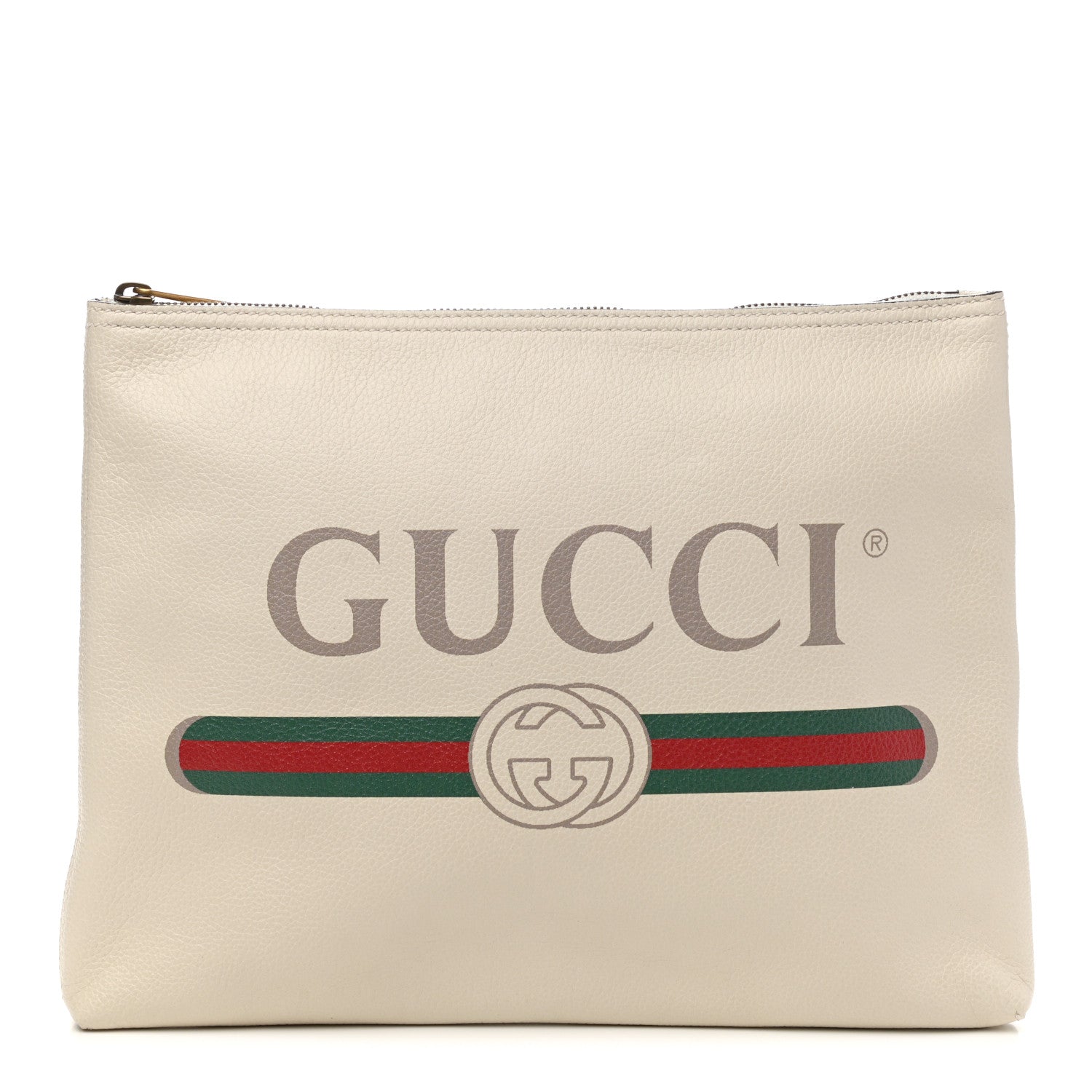 Gucci Pebbled Calfskin Medium Logo Portfolio Clutch White 1 of 7