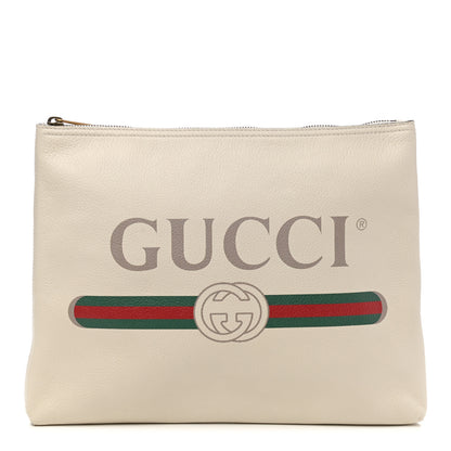 Gucci Pebbled Calfskin Medium Logo Portfolio Clutch White 1 of 7