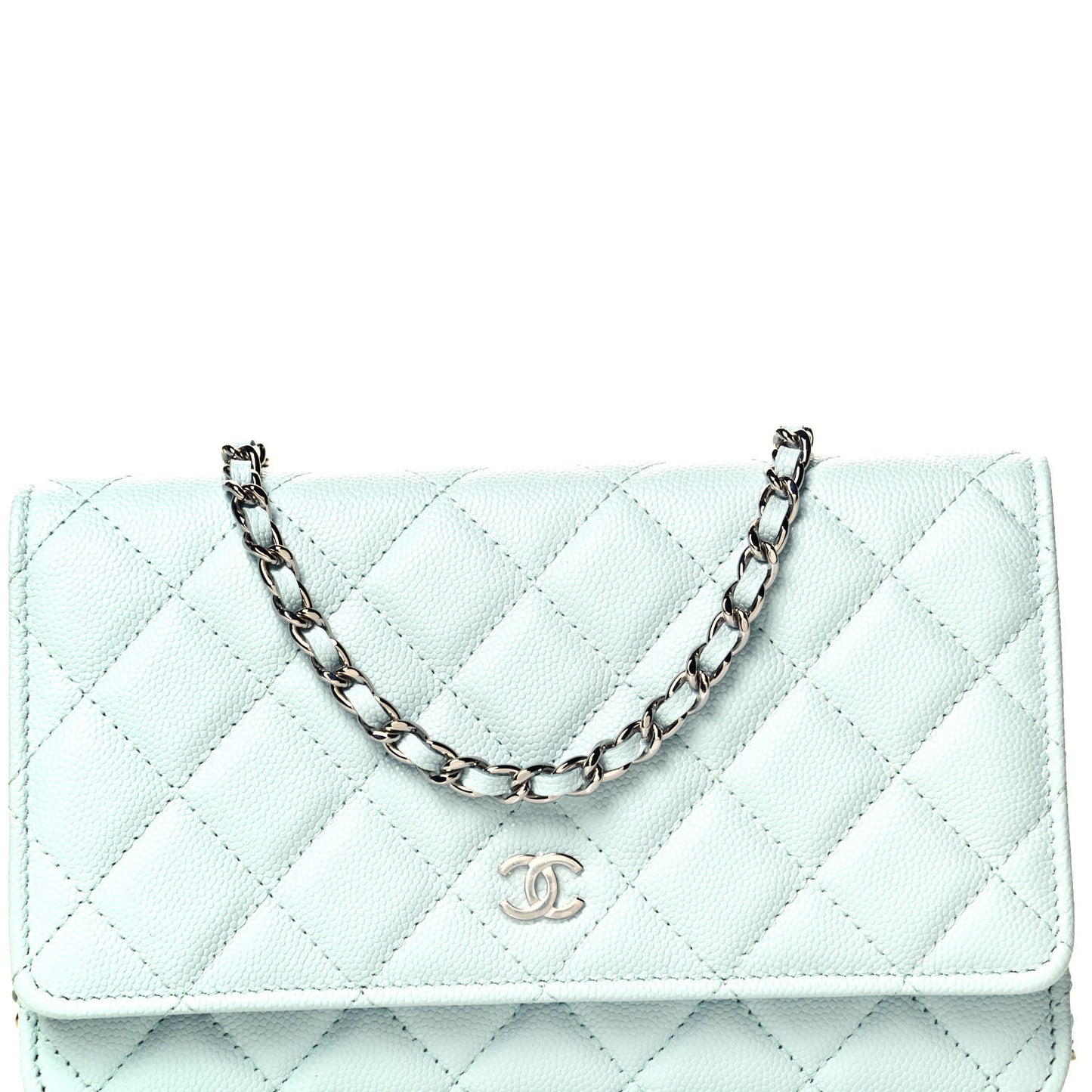 Caviar Quilted Wallet On Chain WOC Light Blue