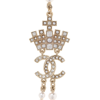 Chanel Pearl Crystal CC Crown Multi Strand Necklace Gold 4 of 6