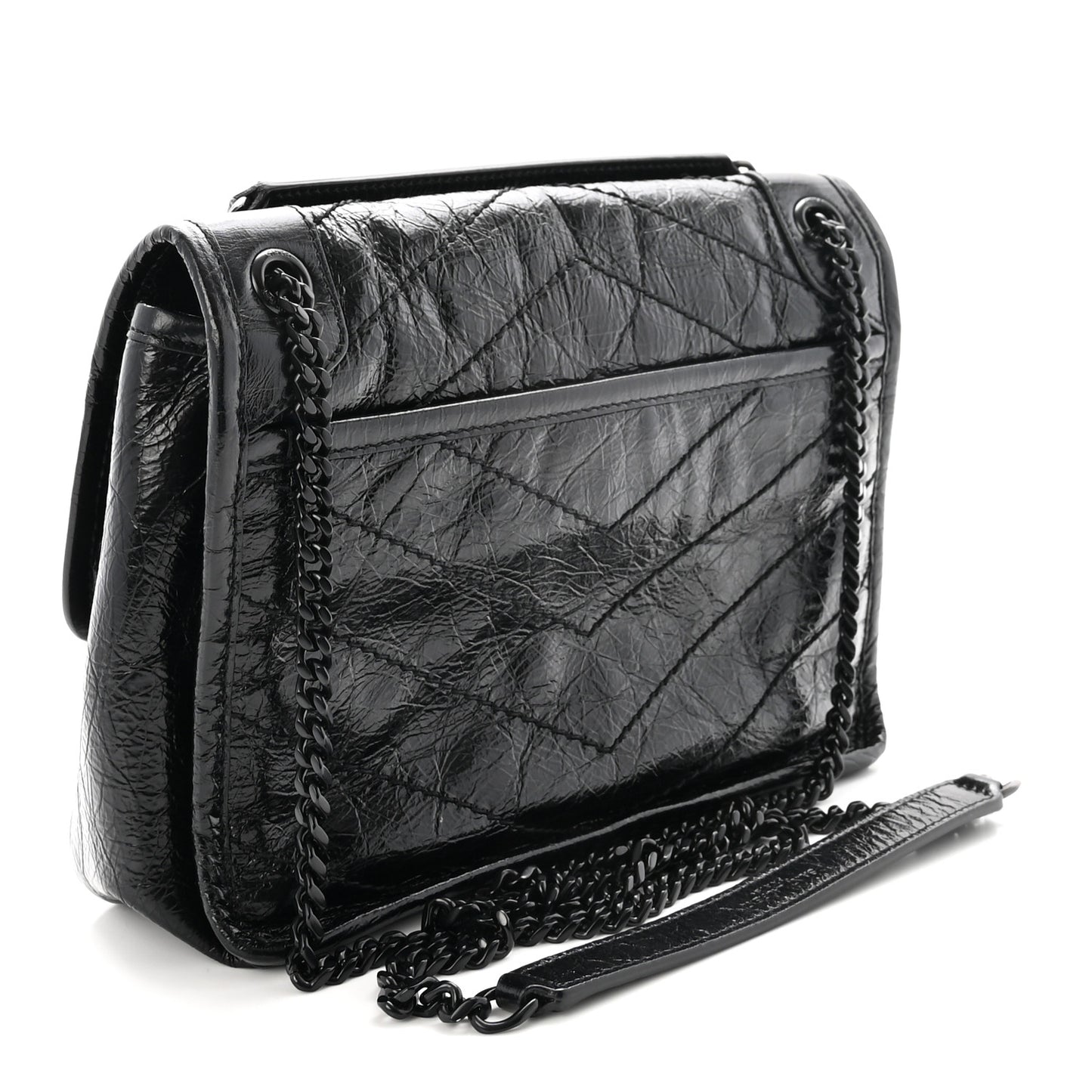 Crinkled Calfskin Matelasse Monogram Baby Niki Chain Satchel Black