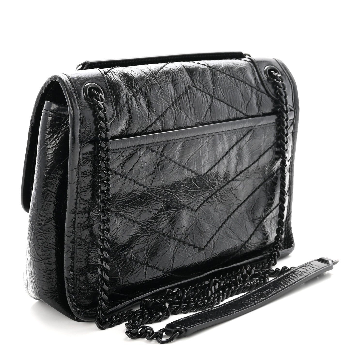 Saint Laurent Crinkled Calfskin Matelasse Monogram Baby Niki Chain Satchel Black 3 of 10