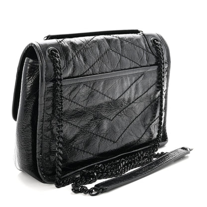 Saint Laurent Crinkled Calfskin Matelasse Monogram Baby Niki Chain Satchel Black 3 of 10