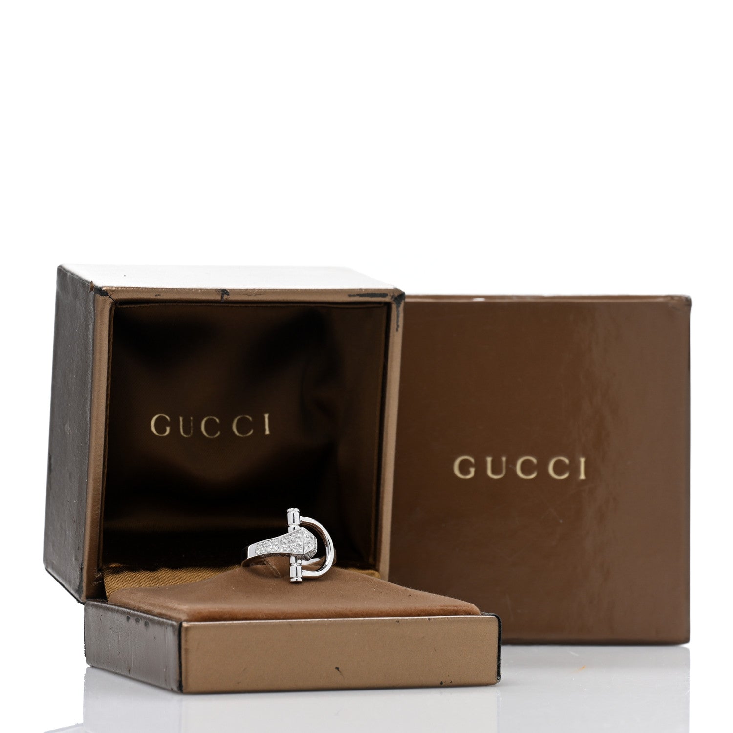 Gucci 18K White Gold Diamond Chiodo Horsebit Ring 52 6 5 of 5