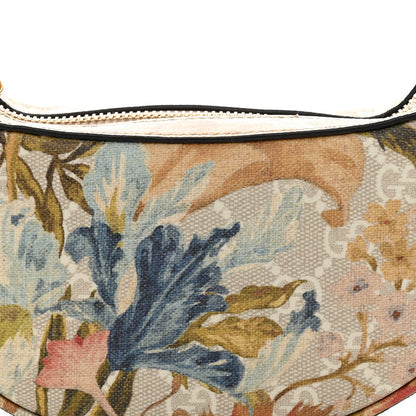 Gucci GG Supreme Monogram Water Flora Web Mini Ophidia Half Moon Hobo Beige White Multicolor 8 of 11