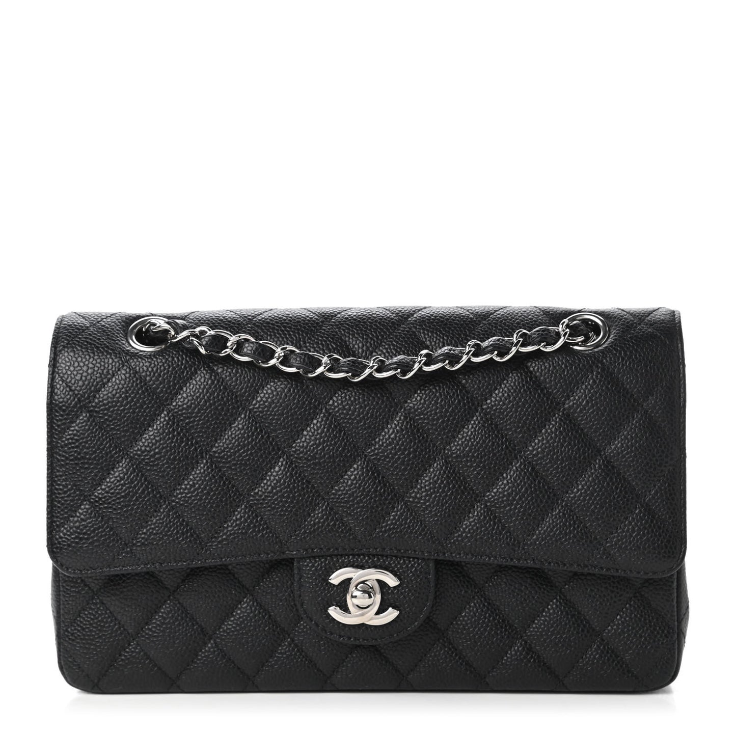 Caviar Quilted Medium Double Flap Black