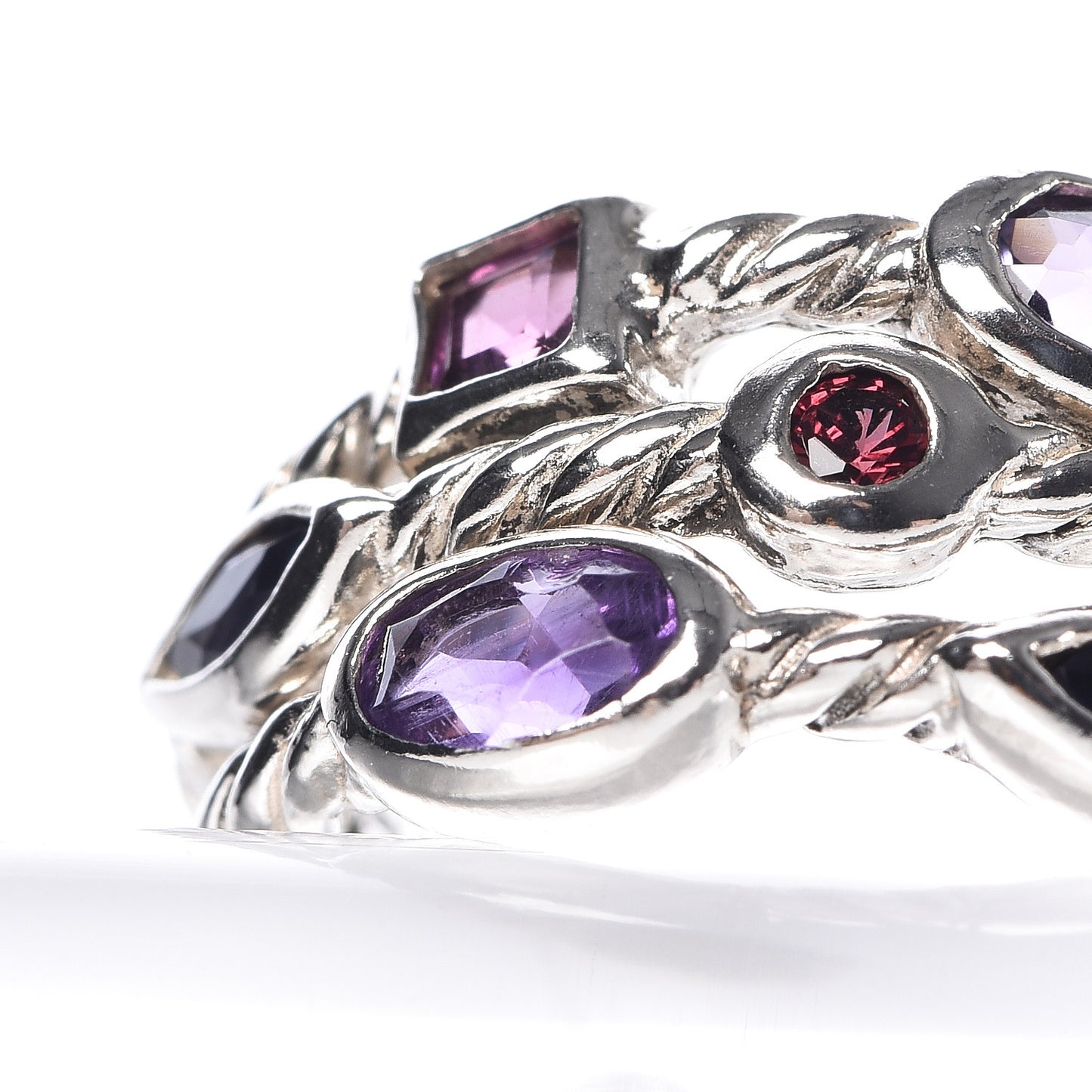 Sterling Silver Amethyst Iolite Topaz Garnet Confetti 3 Row Earrings