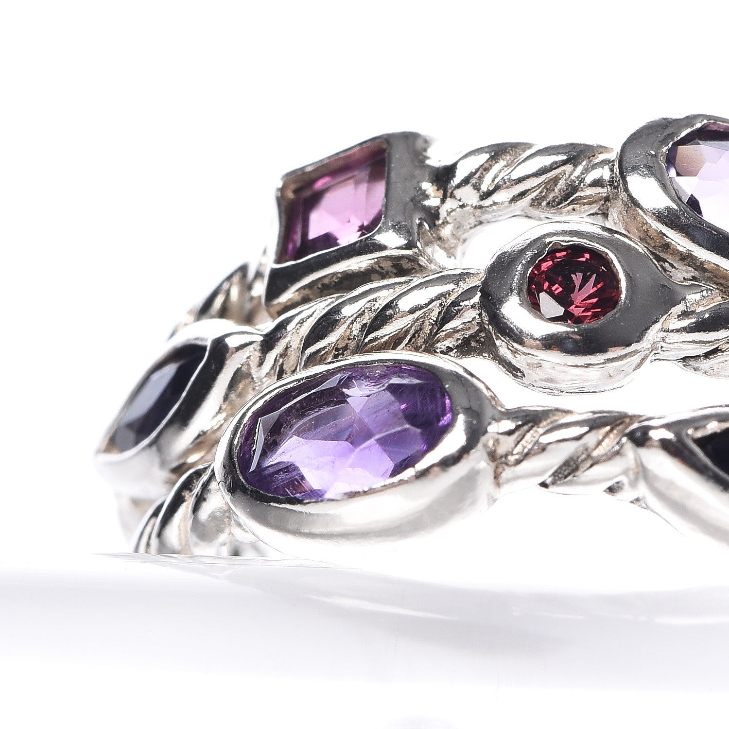 David Yurman Sterling Silver Amethyst Iolite Topaz Garnet Confetti 3 Row Earrings 7 of 7