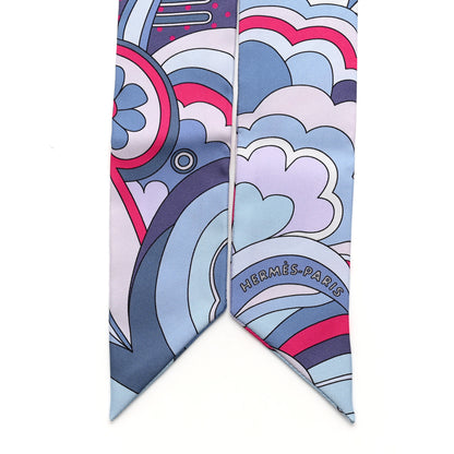 Hermes Silk Faubourg Rainbow Twilly Blue Jean Rose Vif 2 of 4