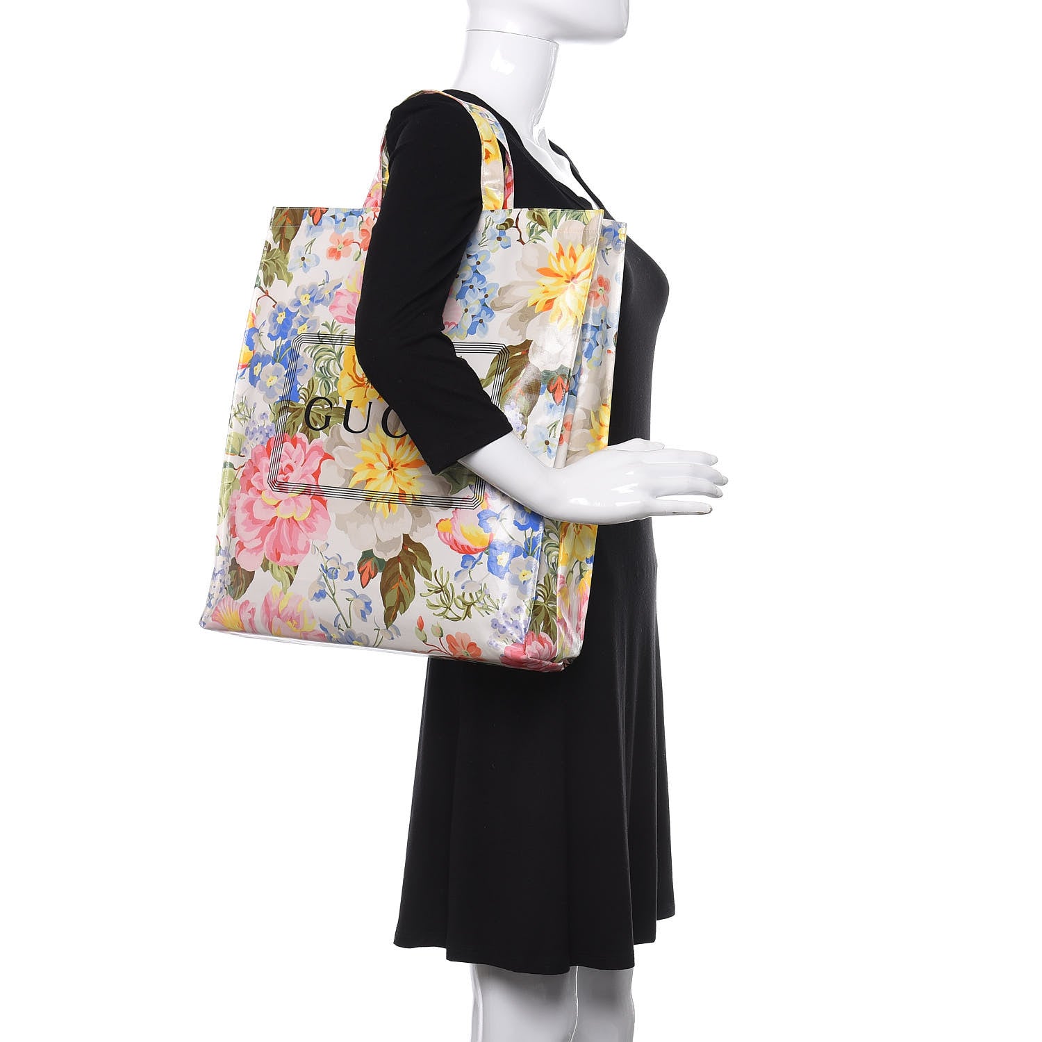 Gucci Patent Canvas Frame Logo Floral Print Vertical Tote Multicolor 2 of 10