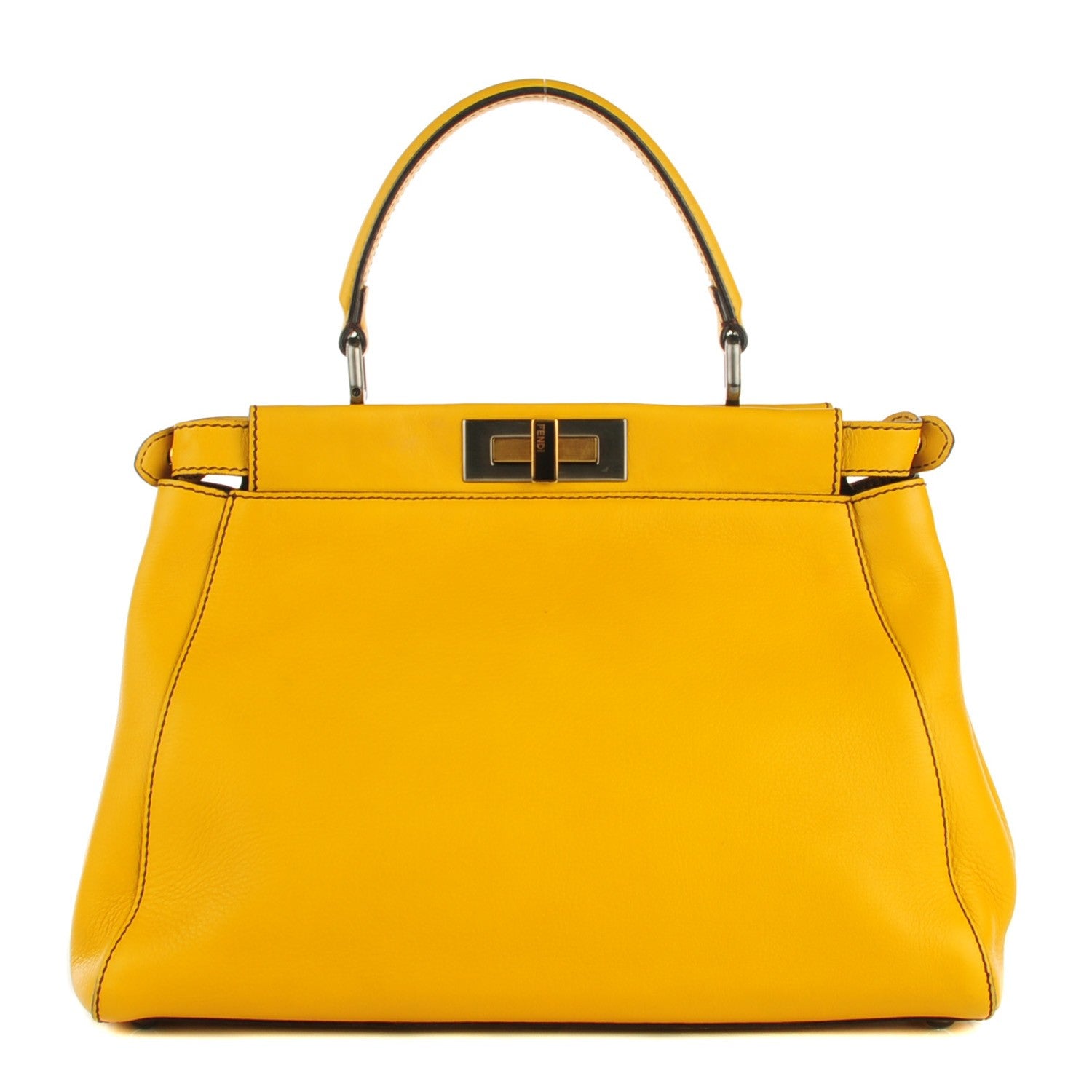 Fendi Vitello Zucca Large Peekaboo Iconic Satchel Yellow Tobacco 1 of 8