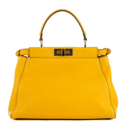 Fendi Vitello Zucca Large Peekaboo Iconic Satchel Yellow Tobacco 1 of 8