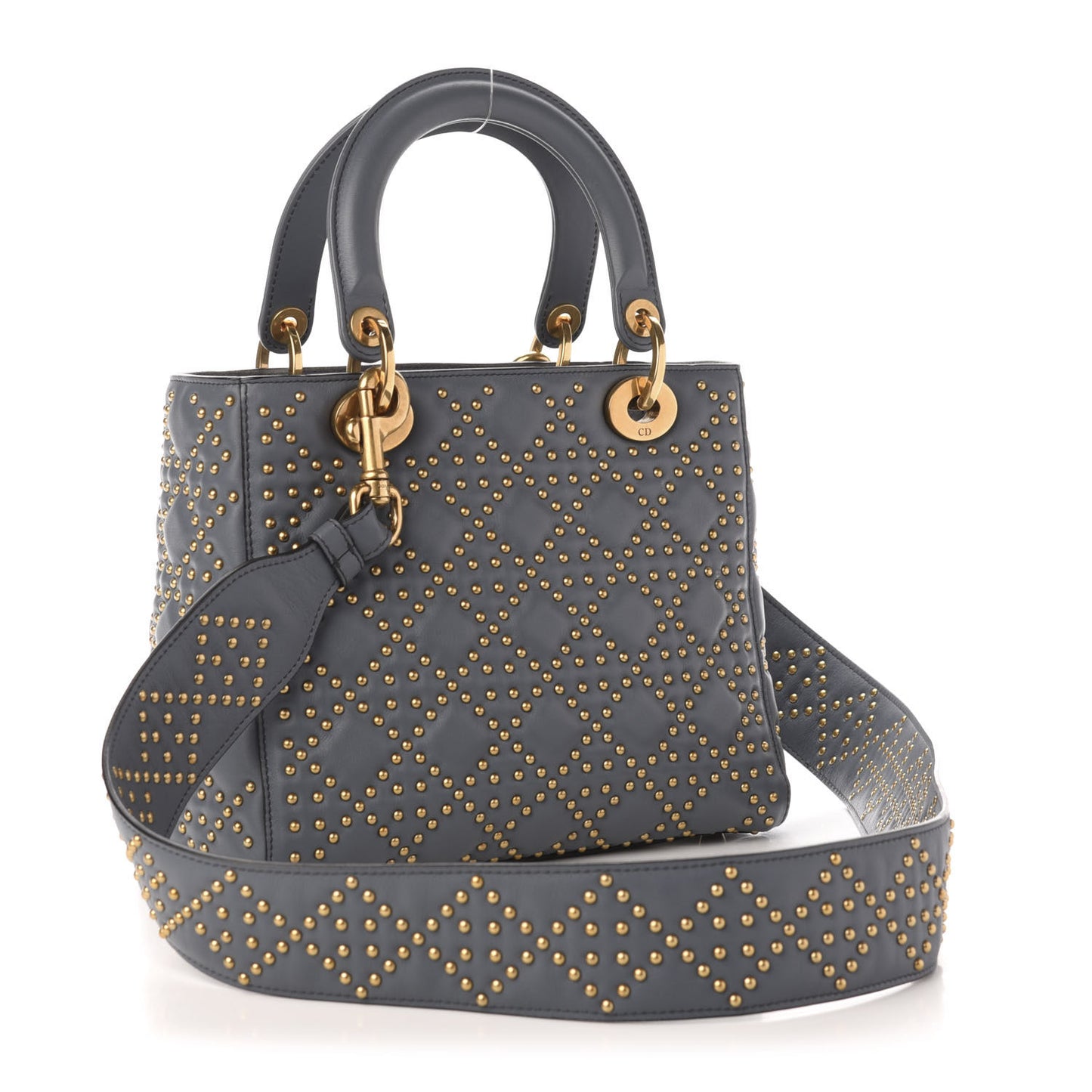 Calfskin Cannage Studded Medium Supple Lady Dior Grey