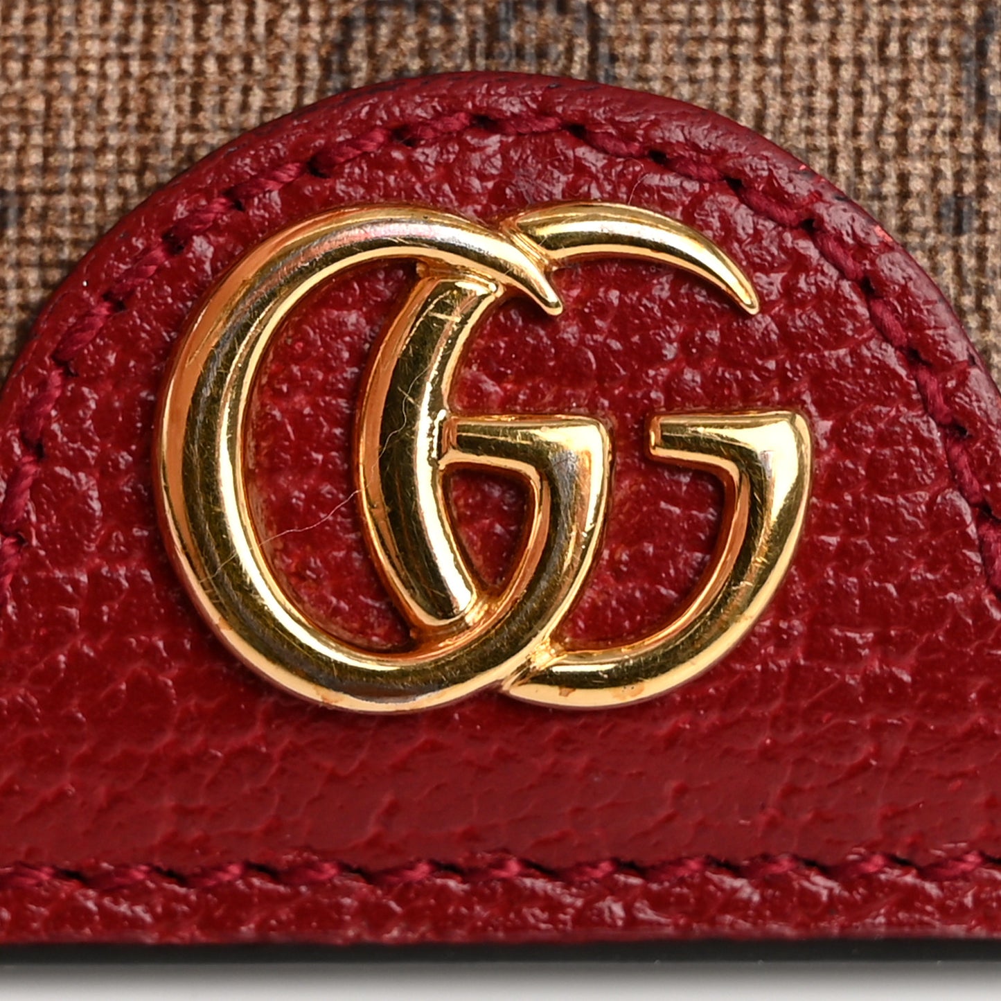 X DORAEMON Mini Vintage GG Supreme Monogram Card Holder Beige Cherry Red