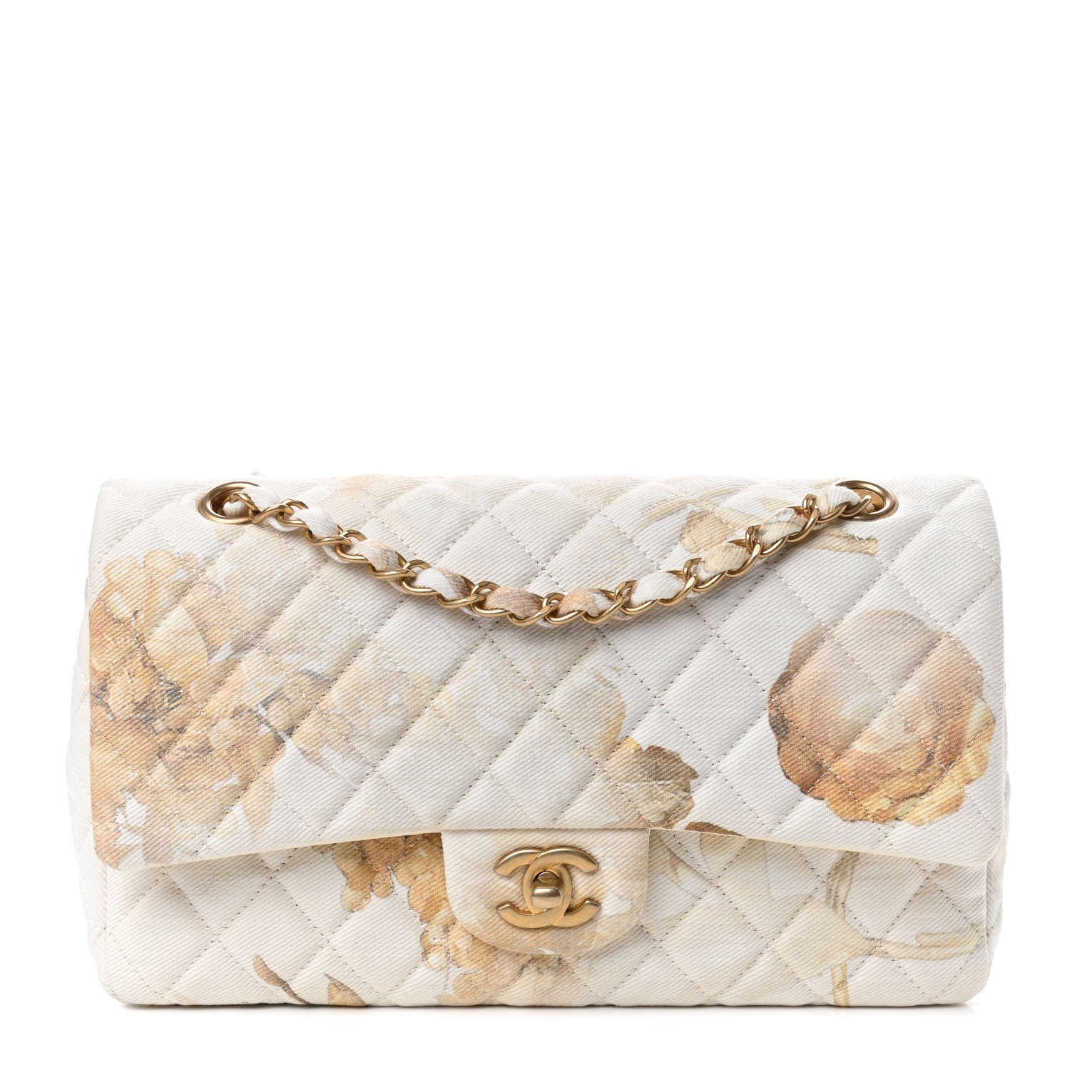 Chanel Denim Floral Printed Medium Double Flap Beige 1 of 4