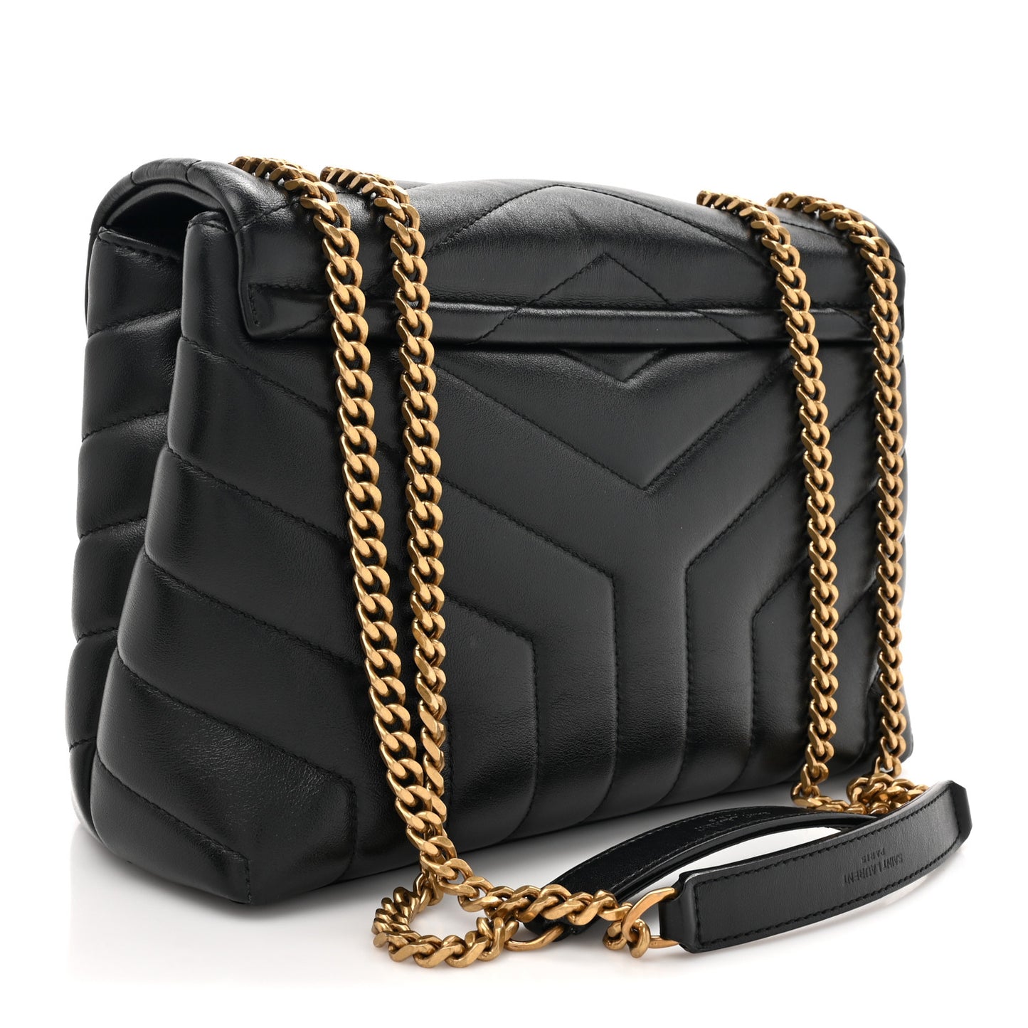 Calfskin Y Quilted Monogram Small Loulou Chain Satchel Black