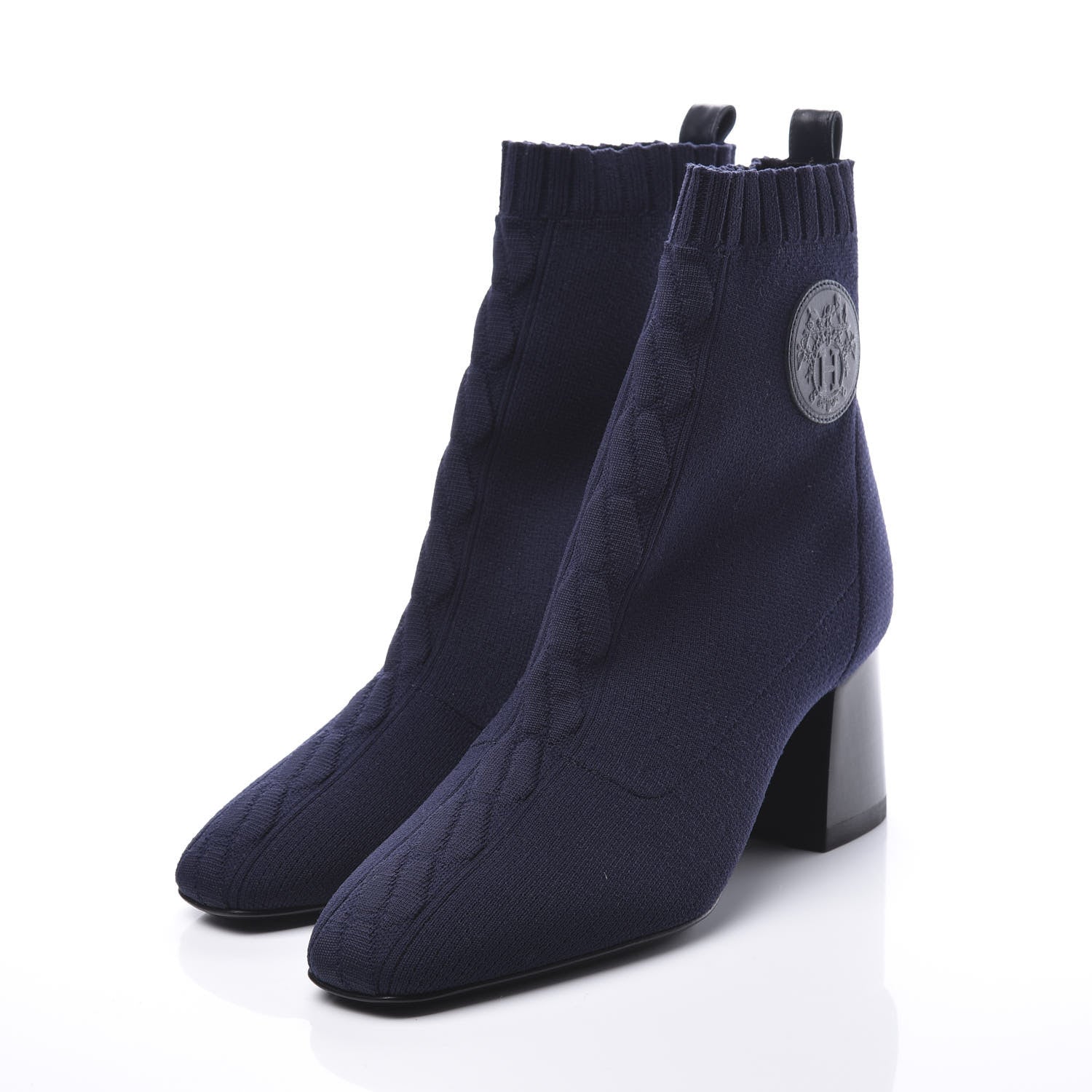 Hermes Knit Calfskin Volver Ankle Boots 36.5 Bleu Diplomatique 3 of 7