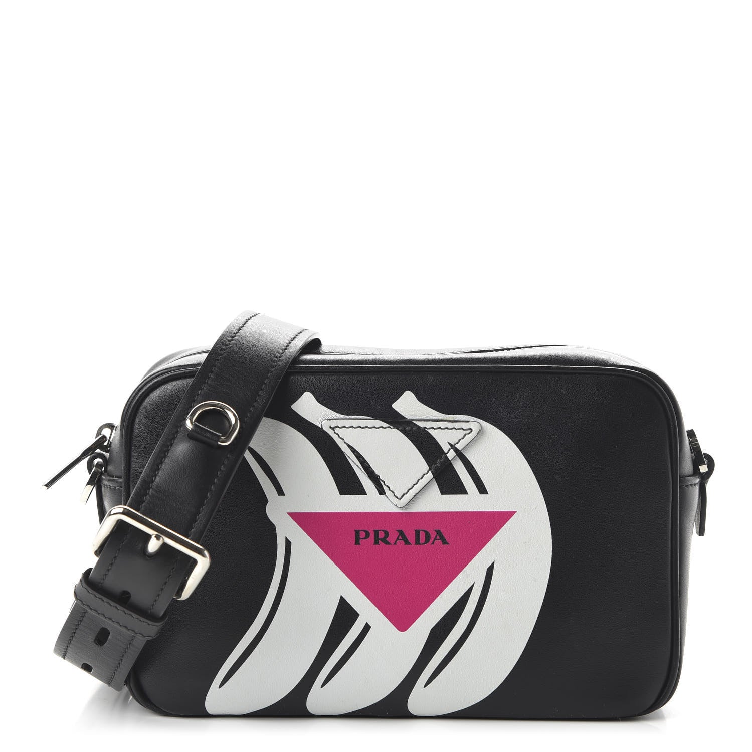 Prada City Calf Banana Print Camera Bag Black Fuchsia 1 of 9