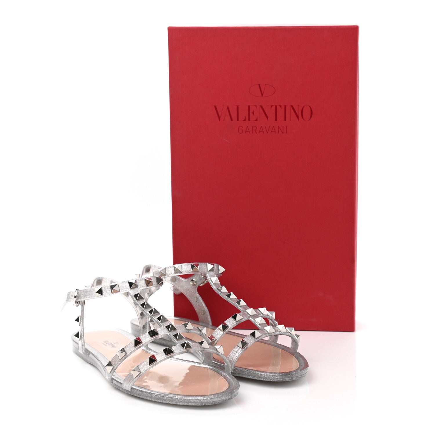Valentino Garavani PVC Jelly Glitter Rockstud Caged Sandals 38 SIlver 8 of 8