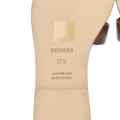 Hermes Box Calfskin Oran Sandals 37.5 Gold 6 of 8