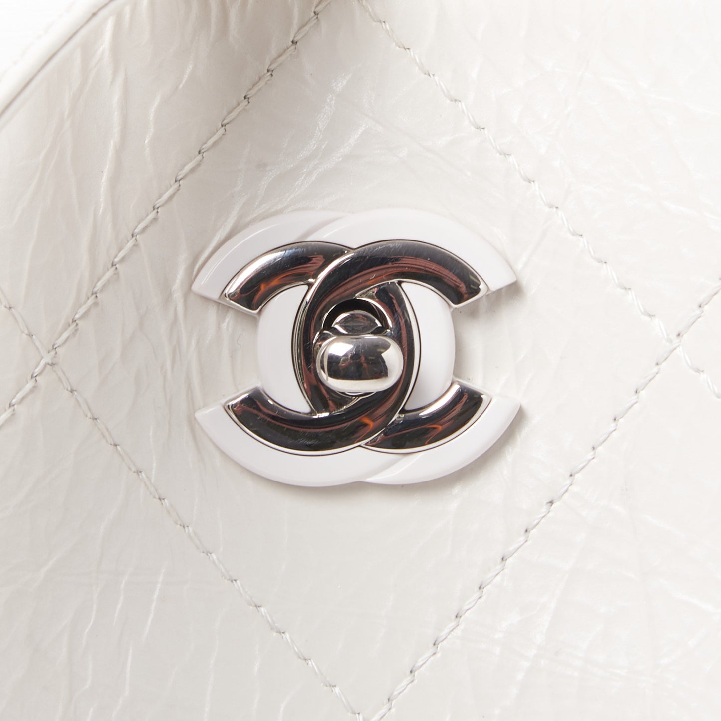 Aged Calfskin Stitched Shoulder Bag White