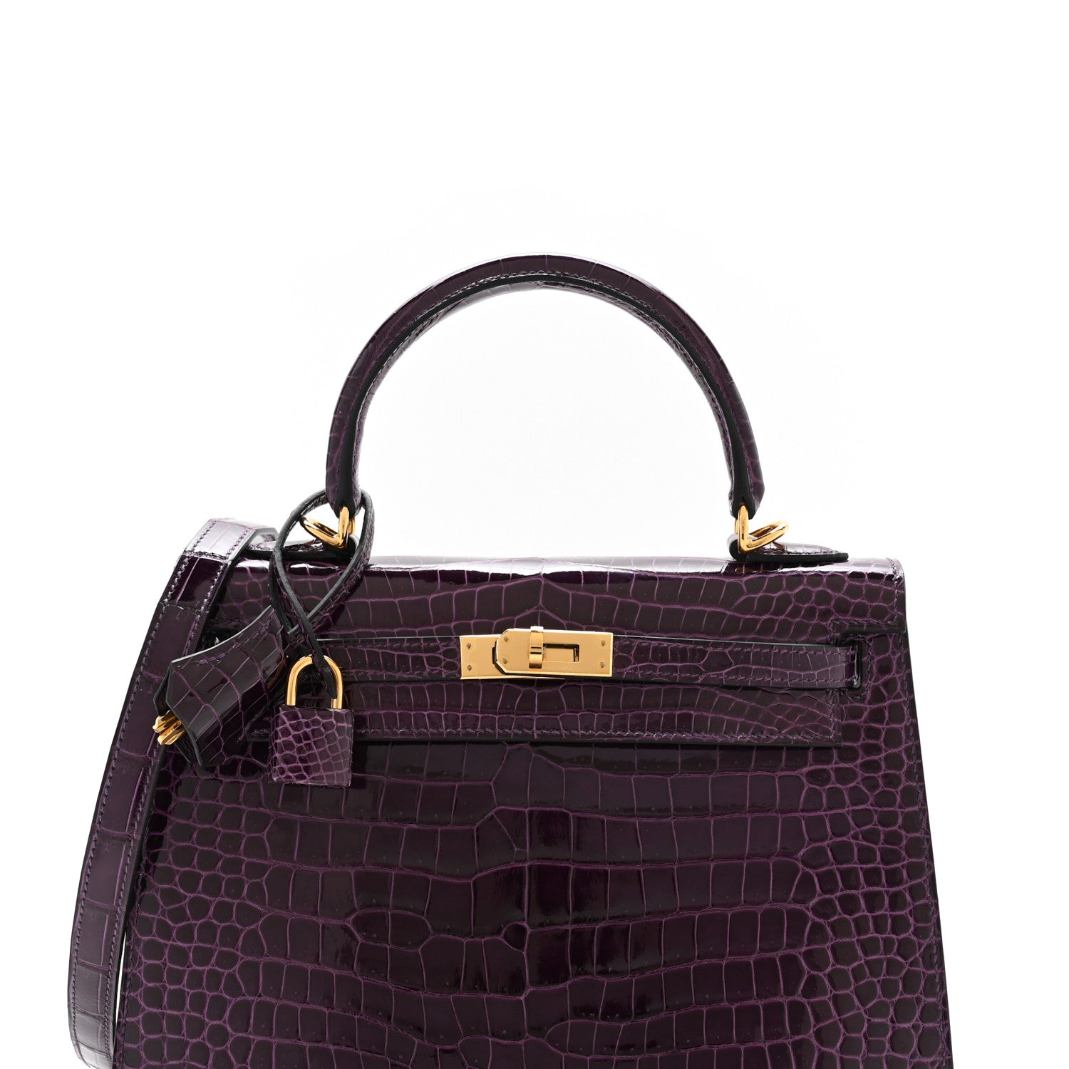Hermes Shiny Porosus Crocodile Kelly Sellier 25 Amethyst 8 of 11
