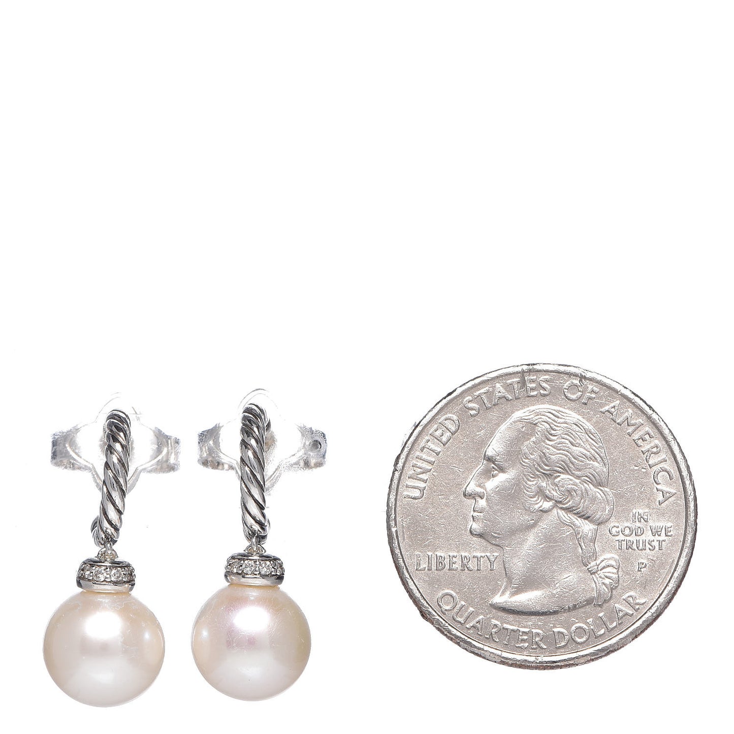 Sterling Silver 14K Yellow Gold Freshwater Pearl Diamond Cable Hoop Earrings