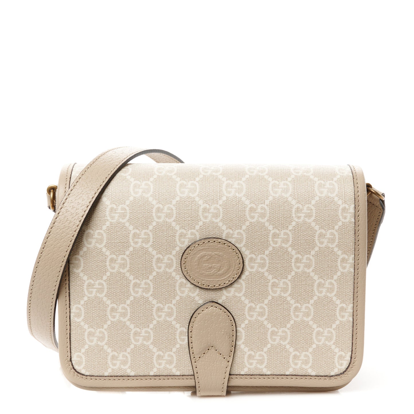 GG Supreme Monogram Textured Dollar Calfskin Mini Retro Interlocking G Flap Shoulder Bag Beige Mystic White Oatmeal