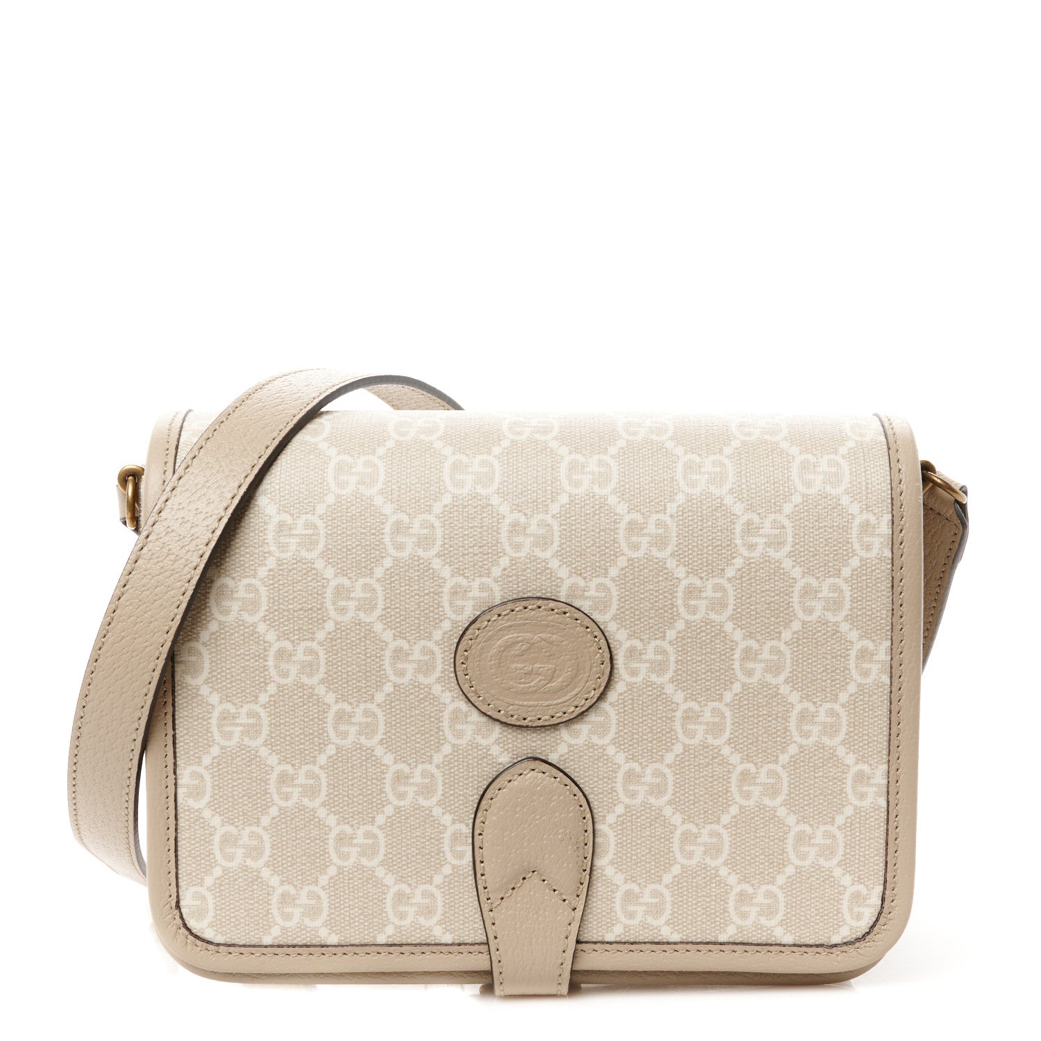 Gucci GG Supreme Monogram Textured Dollar Calfskin Mini Retro Interlocking G Flap Shoulder Bag Beige Mystic White Oatmeal 1 of 12