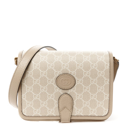 Gucci GG Supreme Monogram Textured Dollar Calfskin Mini Retro Interlocking G Flap Shoulder Bag Beige Mystic White Oatmeal 1 of 12