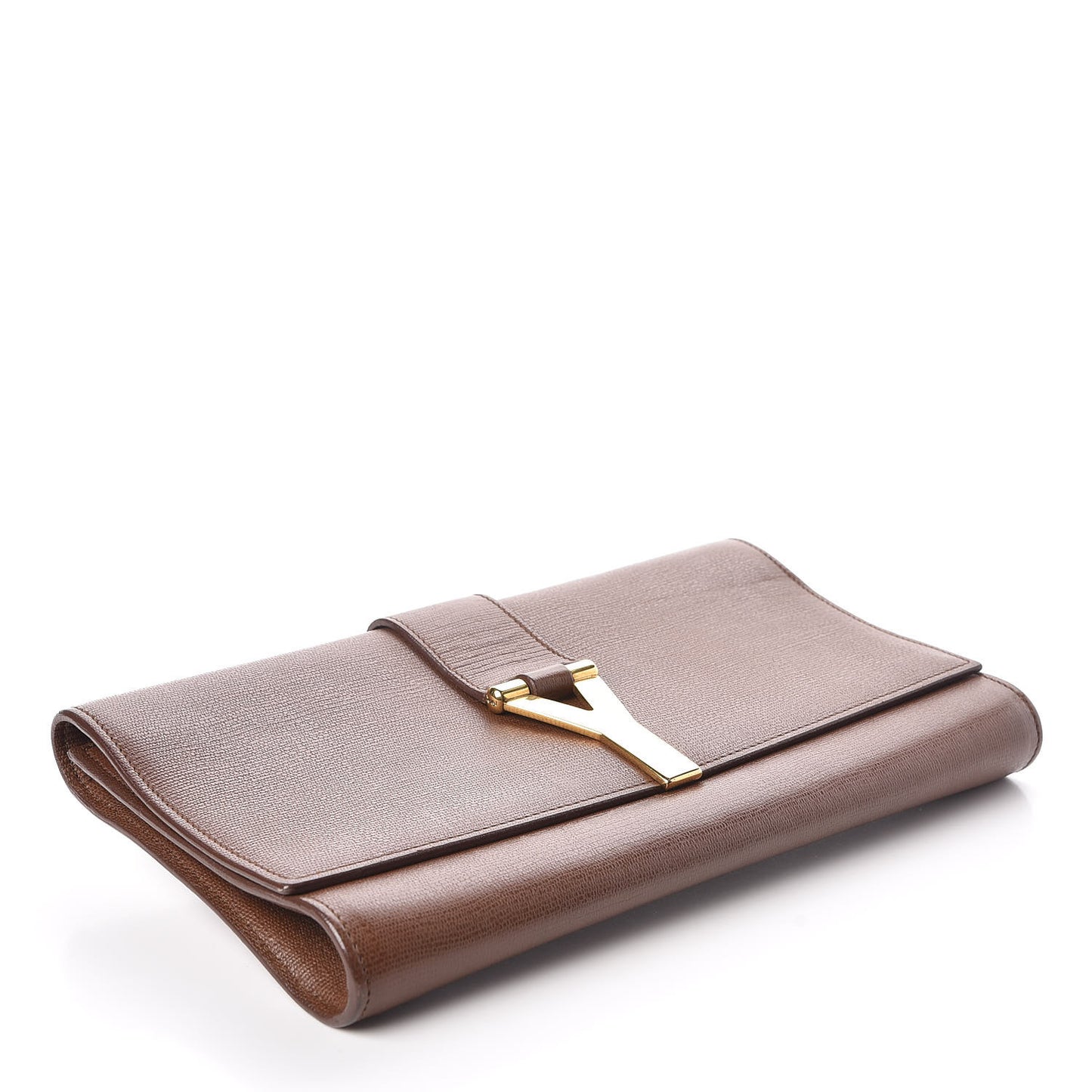 Textured Calfskin Y Ligne Clutch Brown