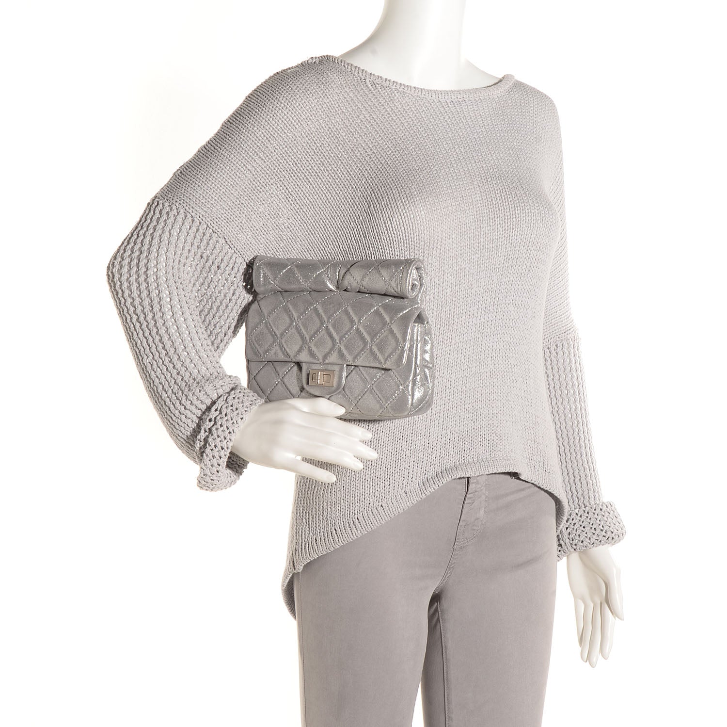 Chanel Iridescent Calfskin Quilted Small Roll Reissue Clutch Silver 2 of 8